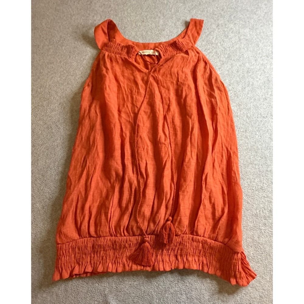 Parallel Skies Burnt Orange Smocked Hem Tassel Tie Sleeveless Blouse XL